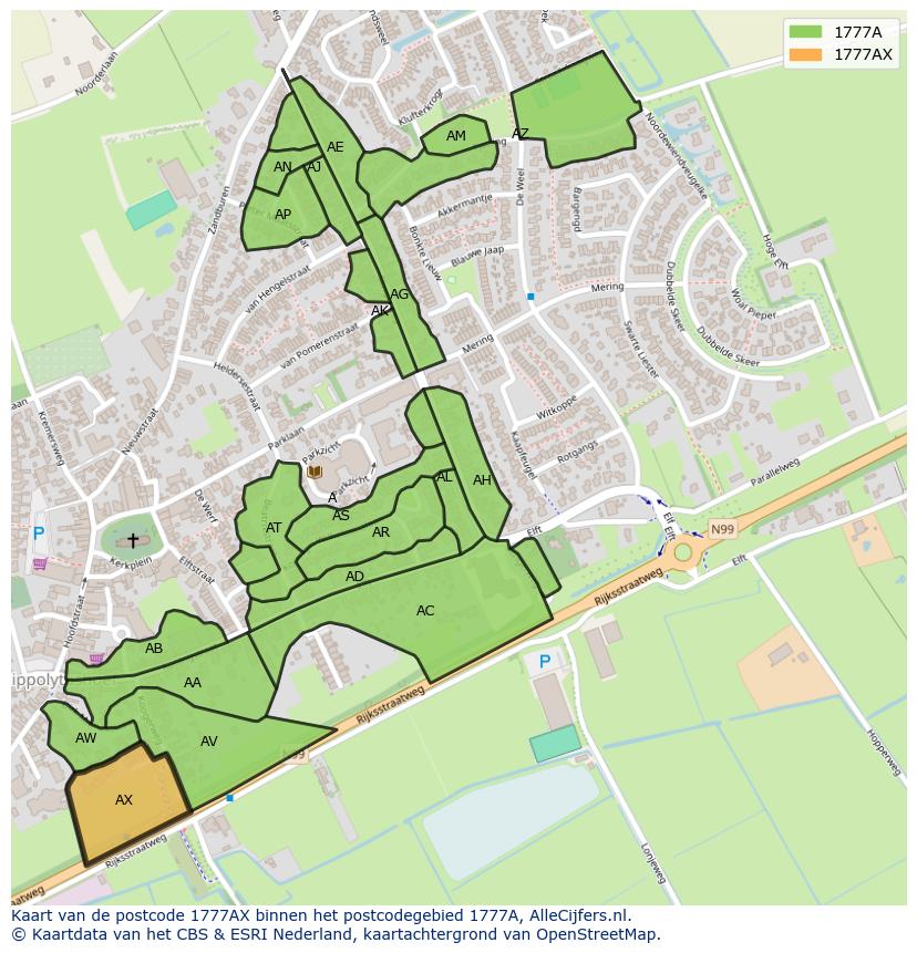 Afbeelding van het postcodegebied 1777 AX op de kaart.