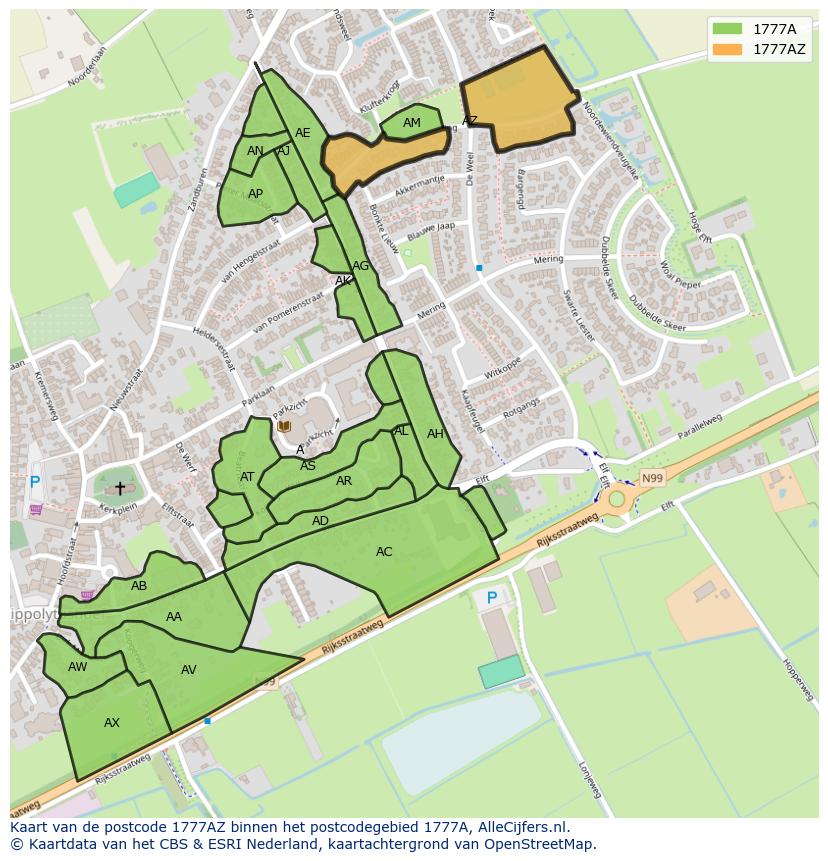 Afbeelding van het postcodegebied 1777 AZ op de kaart.