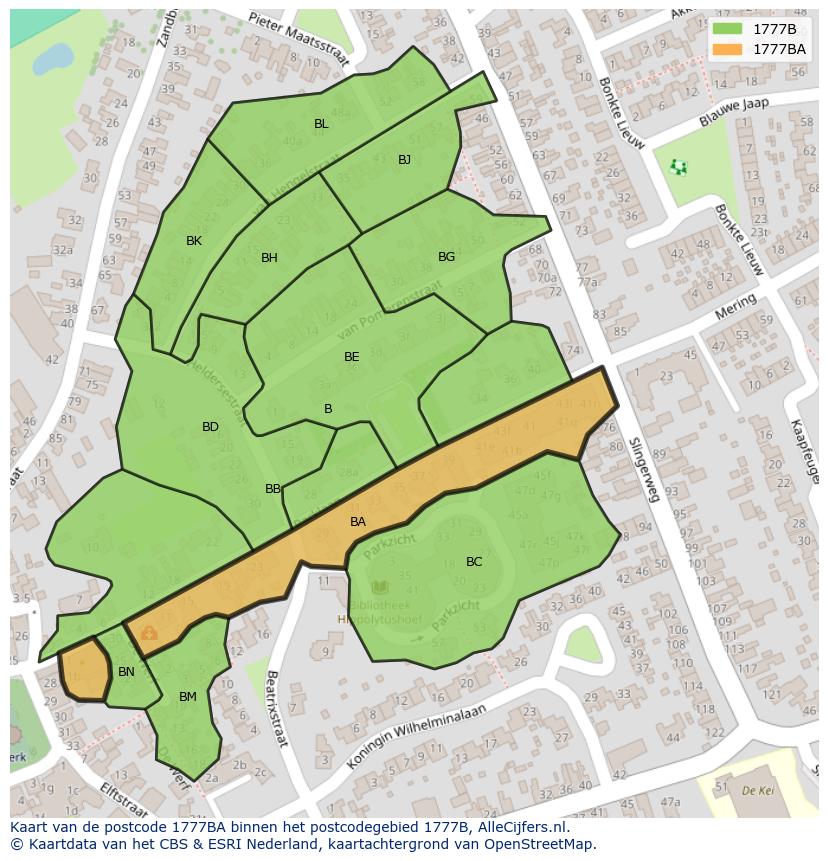 Afbeelding van het postcodegebied 1777 BA op de kaart.