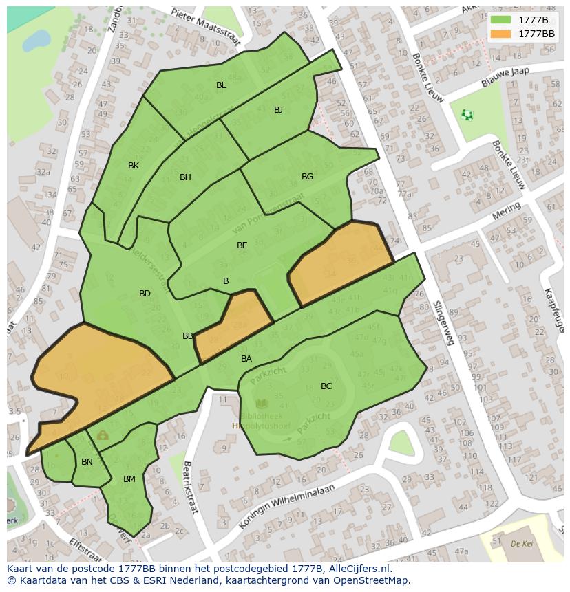 Afbeelding van het postcodegebied 1777 BB op de kaart.
