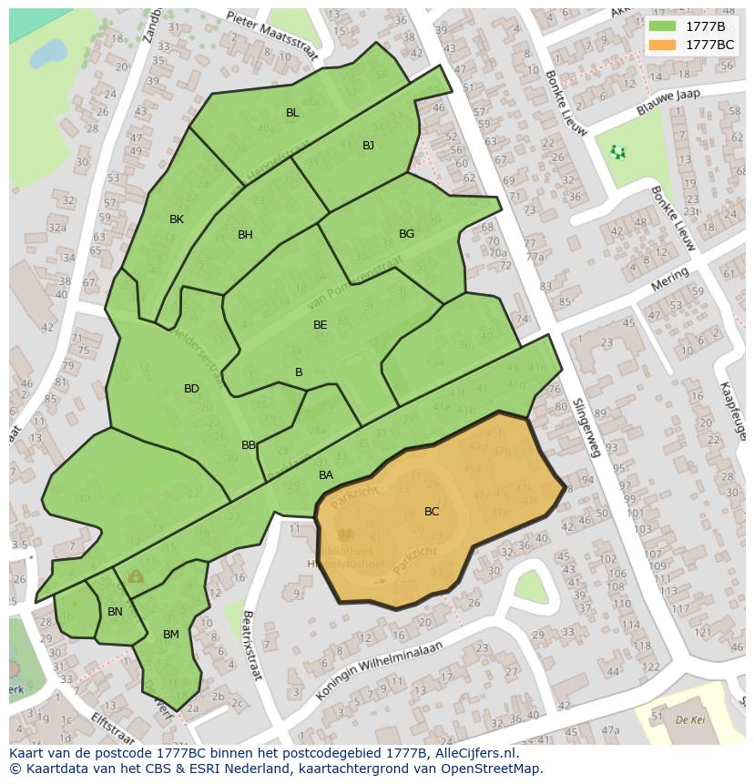 Afbeelding van het postcodegebied 1777 BC op de kaart.