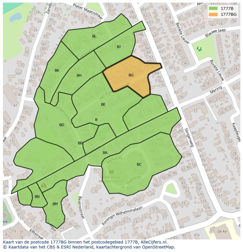 Afbeelding van het postcodegebied 1777 BG op de kaart.