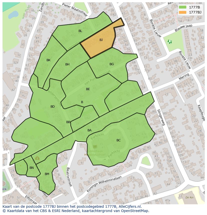 Afbeelding van het postcodegebied 1777 BJ op de kaart.