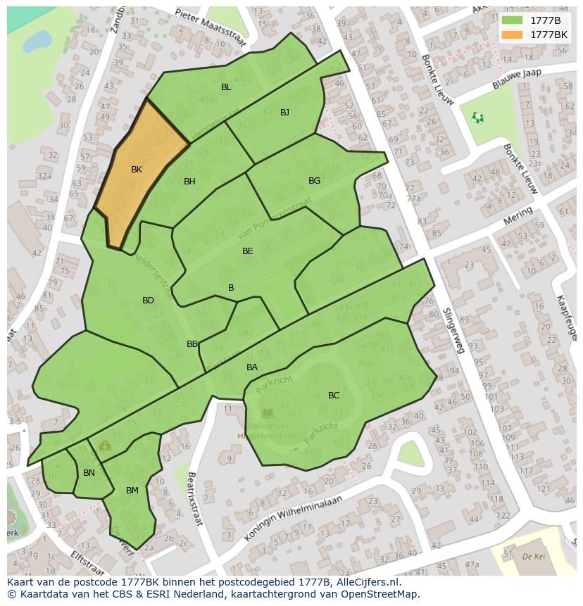 Afbeelding van het postcodegebied 1777 BK op de kaart.
