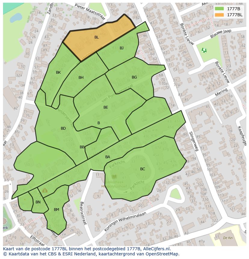 Afbeelding van het postcodegebied 1777 BL op de kaart.