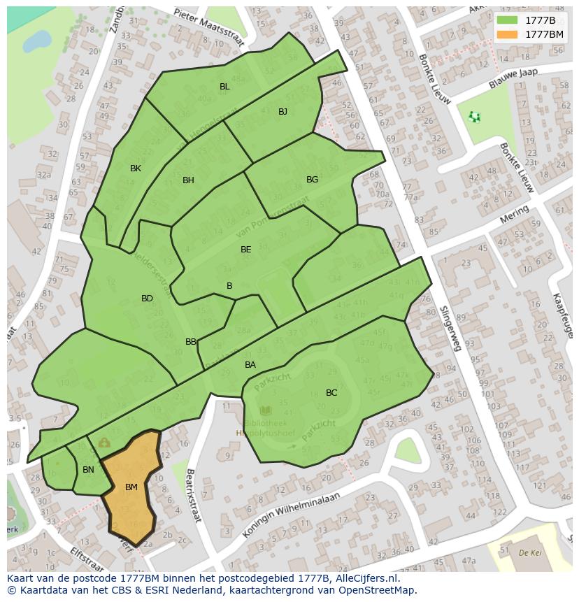 Afbeelding van het postcodegebied 1777 BM op de kaart.
