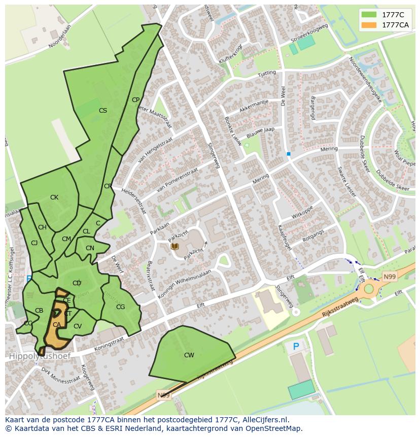 Afbeelding van het postcodegebied 1777 CA op de kaart.