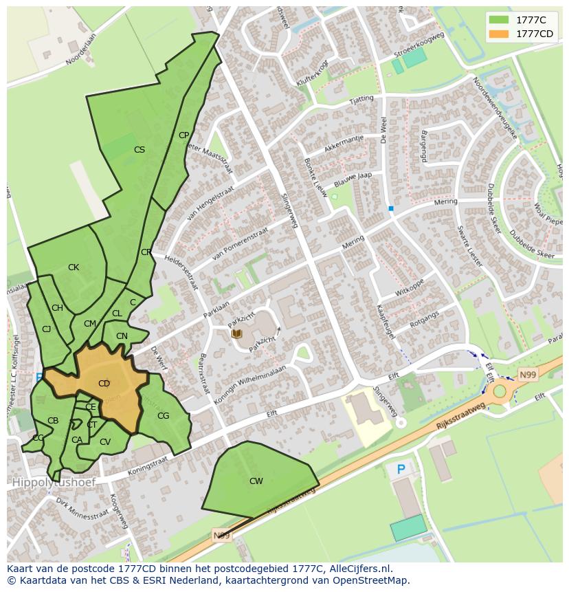 Afbeelding van het postcodegebied 1777 CD op de kaart.