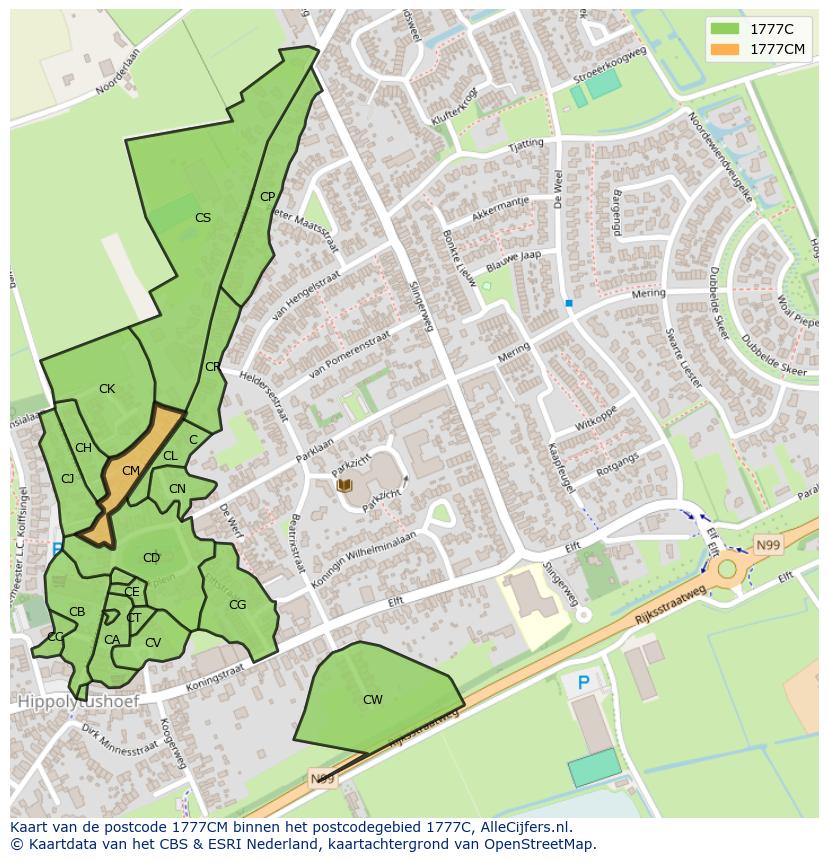 Afbeelding van het postcodegebied 1777 CM op de kaart.