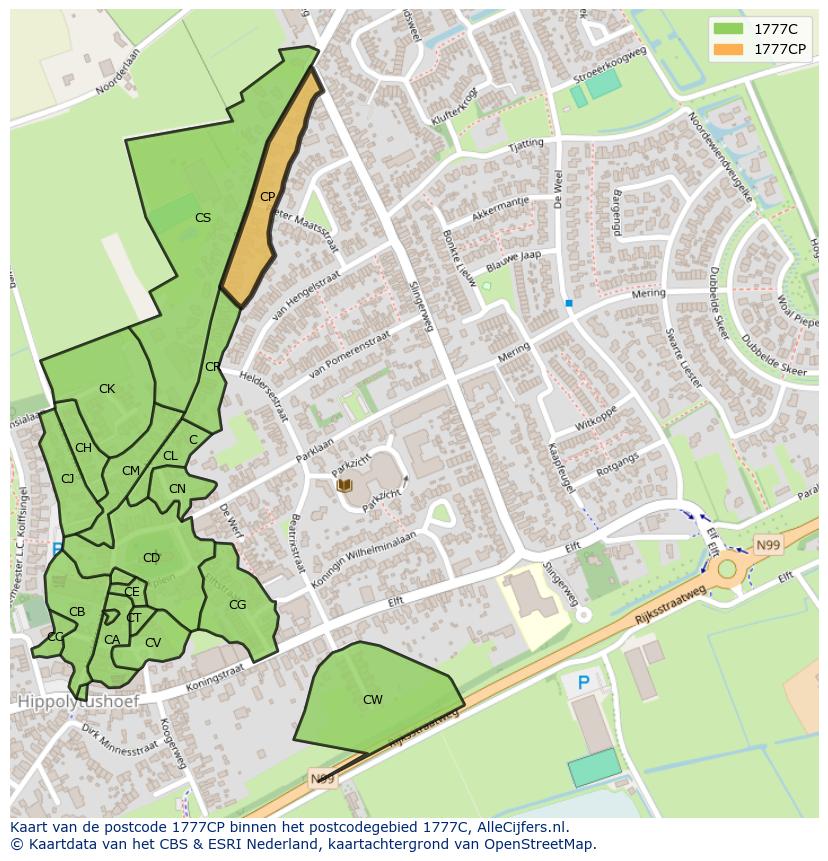 Afbeelding van het postcodegebied 1777 CP op de kaart.