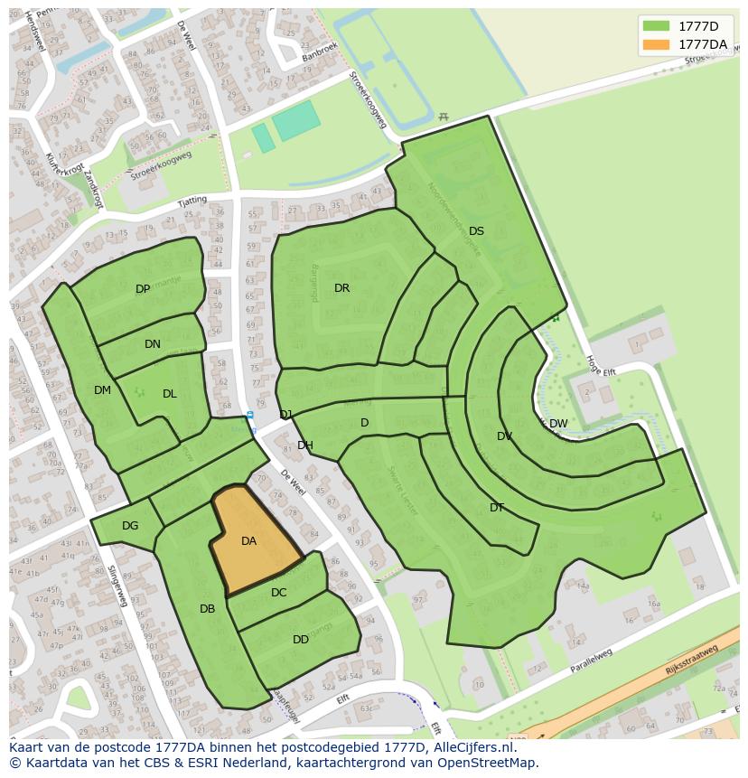 Afbeelding van het postcodegebied 1777 DA op de kaart.