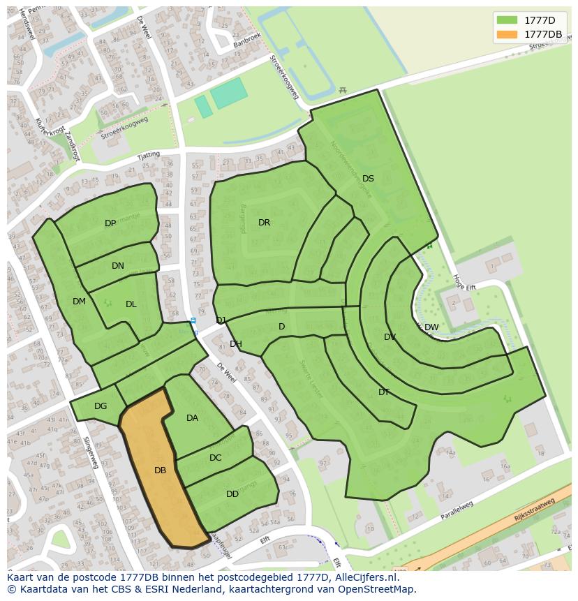 Afbeelding van het postcodegebied 1777 DB op de kaart.