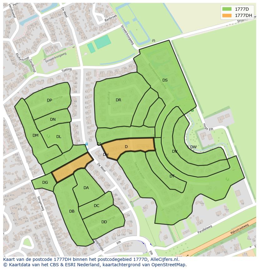 Afbeelding van het postcodegebied 1777 DH op de kaart.