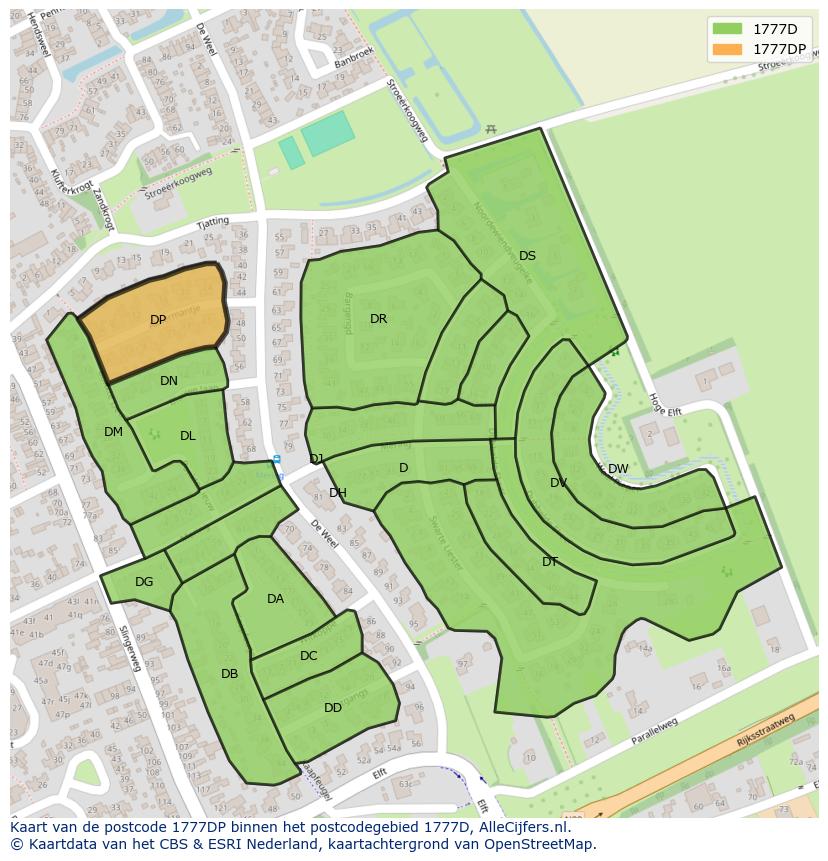 Afbeelding van het postcodegebied 1777 DP op de kaart.
