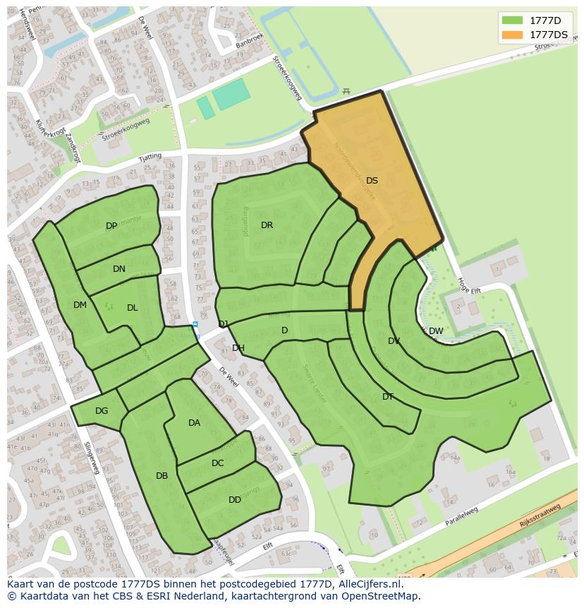 Afbeelding van het postcodegebied 1777 DS op de kaart.
