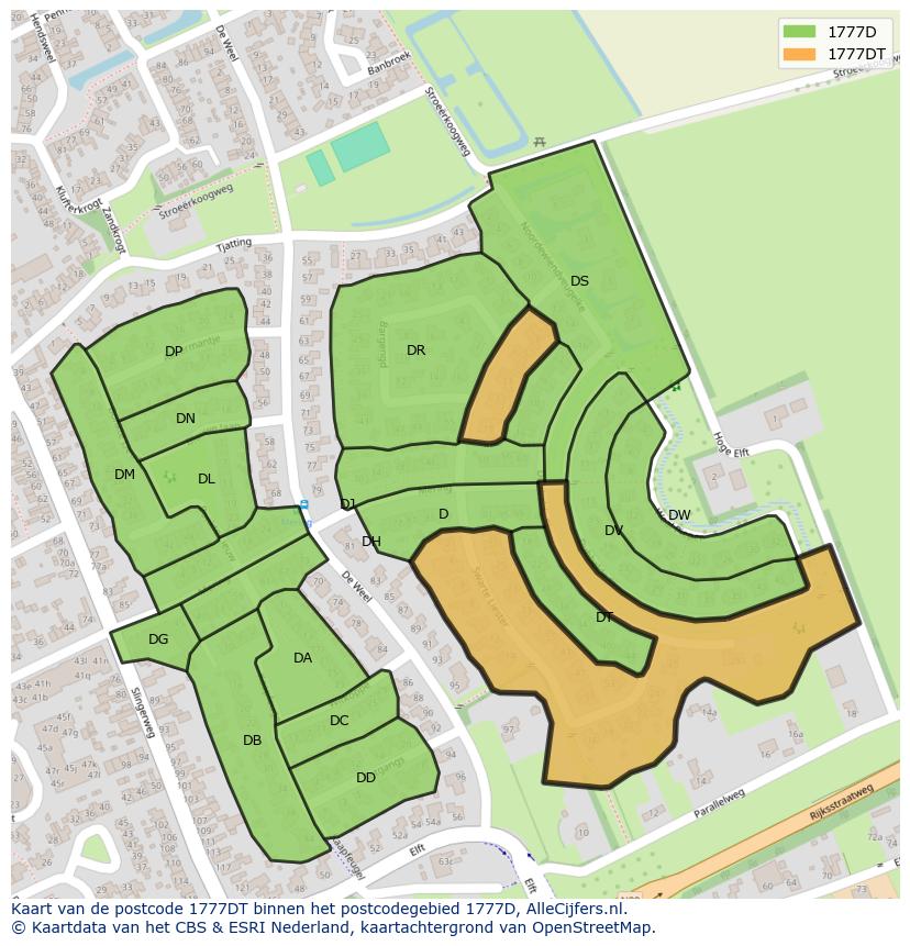 Afbeelding van het postcodegebied 1777 DT op de kaart.