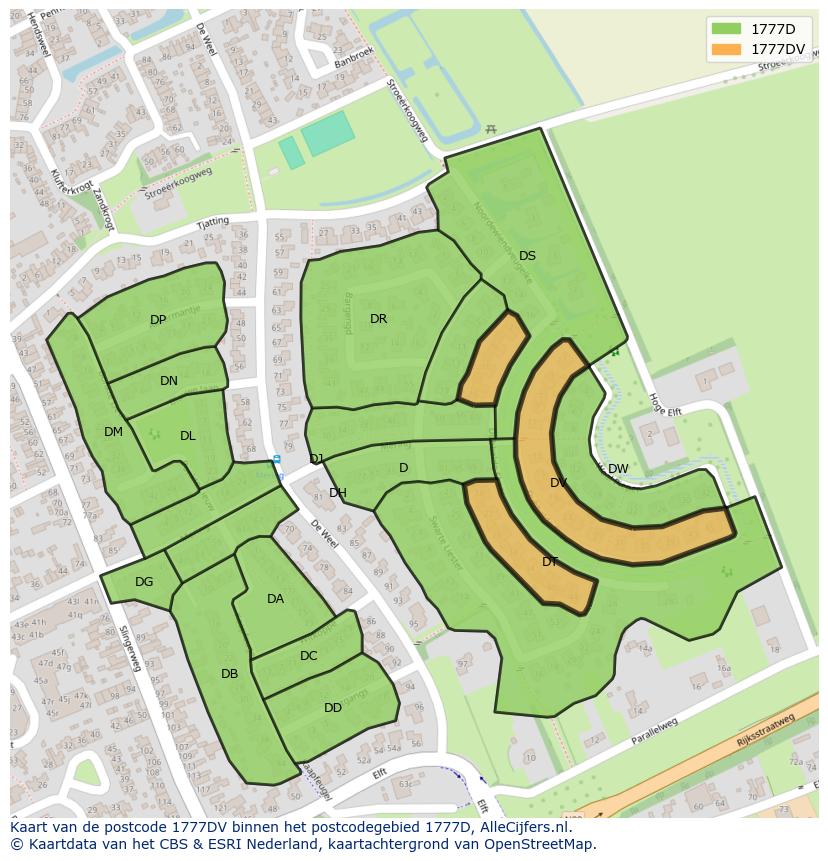 Afbeelding van het postcodegebied 1777 DV op de kaart.