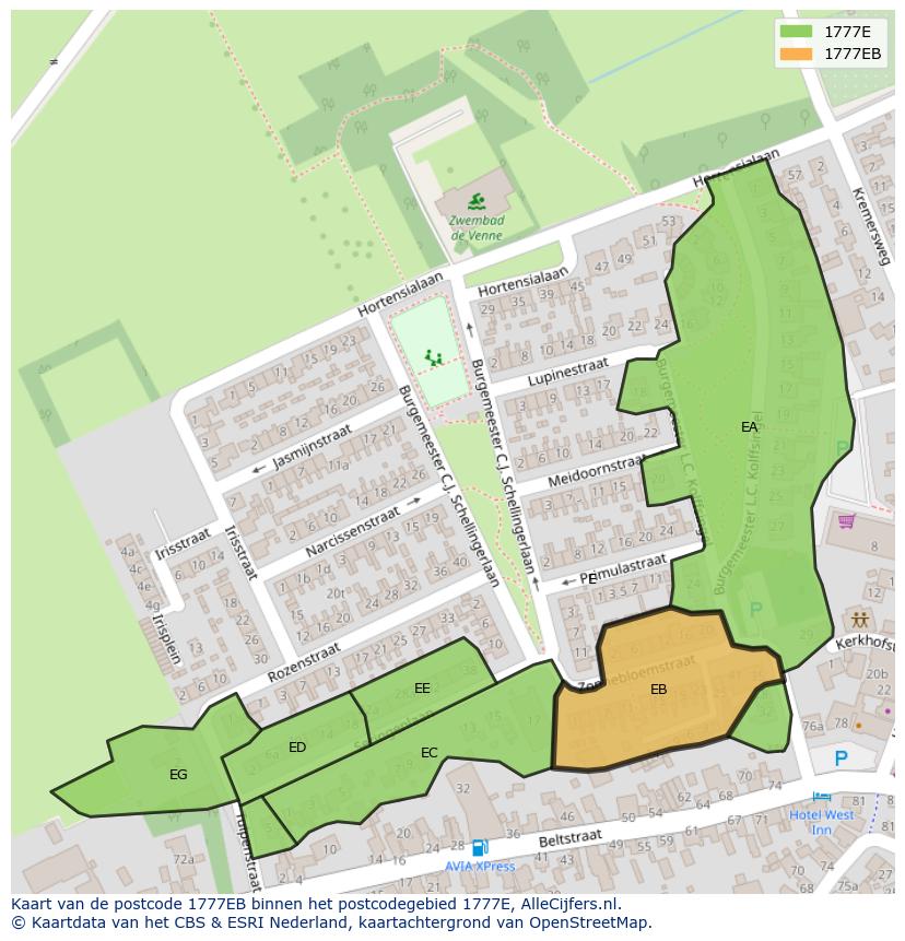 Afbeelding van het postcodegebied 1777 EB op de kaart.