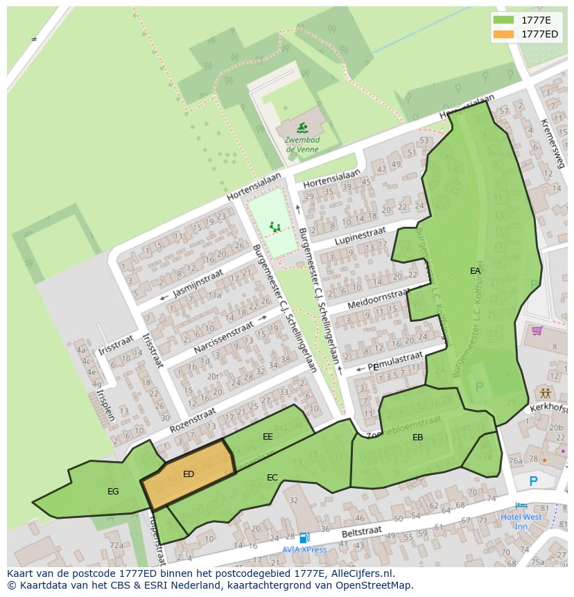Afbeelding van het postcodegebied 1777 ED op de kaart.
