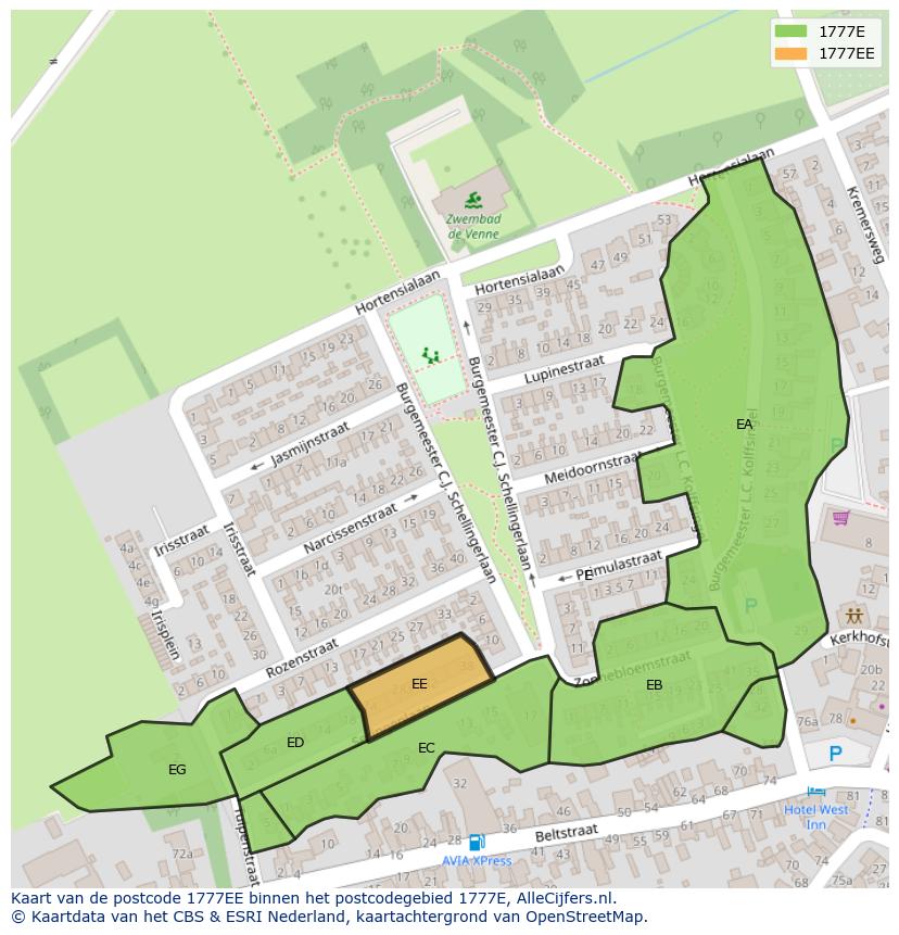 Afbeelding van het postcodegebied 1777 EE op de kaart.