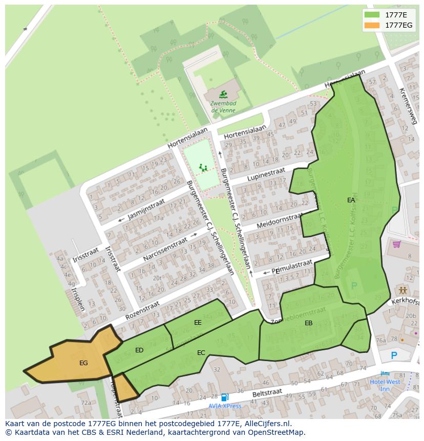 Afbeelding van het postcodegebied 1777 EG op de kaart.