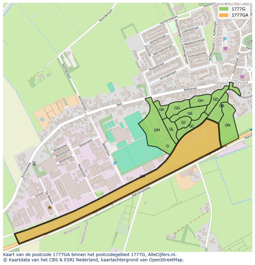 Afbeelding van het postcodegebied 1777 GA op de kaart.
