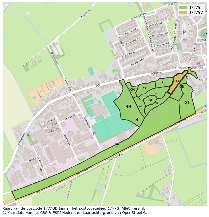 Afbeelding van het postcodegebied 1777 GD op de kaart.