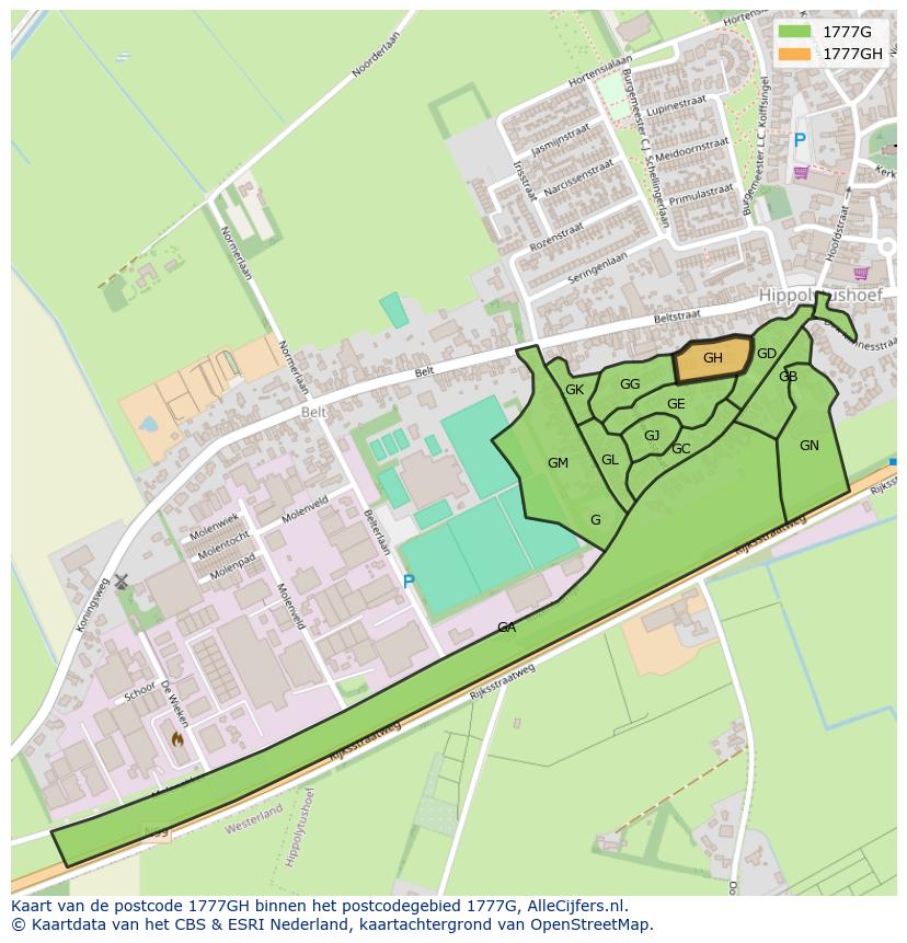 Afbeelding van het postcodegebied 1777 GH op de kaart.