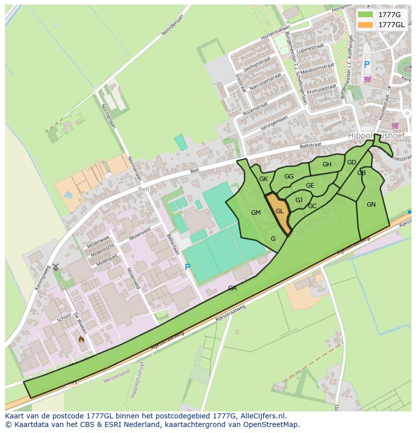 Afbeelding van het postcodegebied 1777 GL op de kaart.
