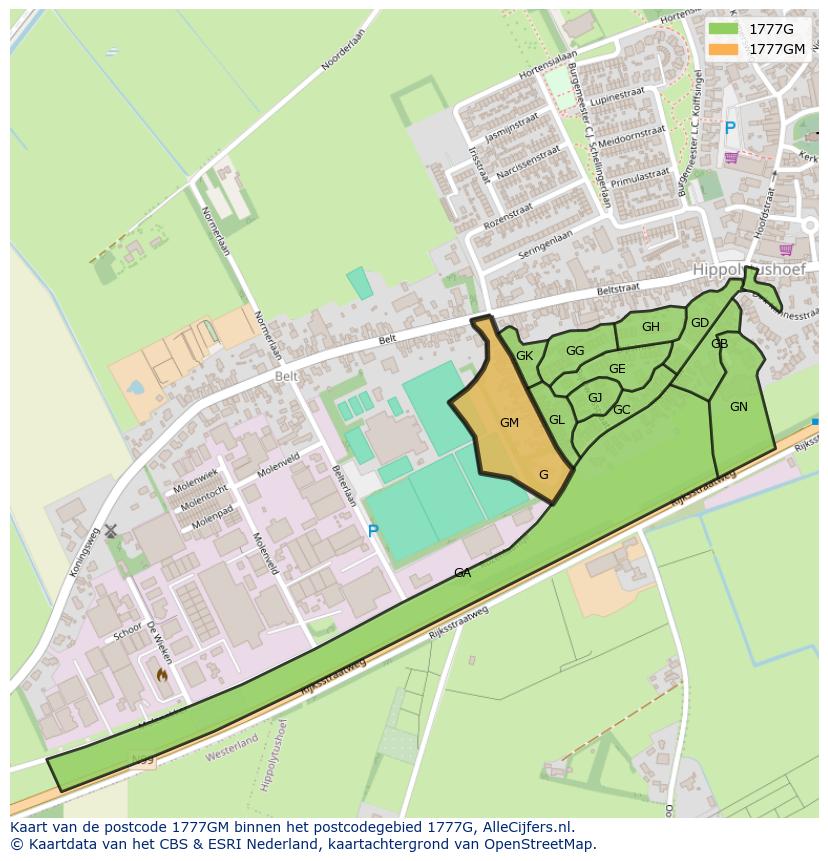 Afbeelding van het postcodegebied 1777 GM op de kaart.