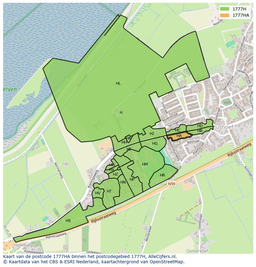 Afbeelding van het postcodegebied 1777 HA op de kaart.