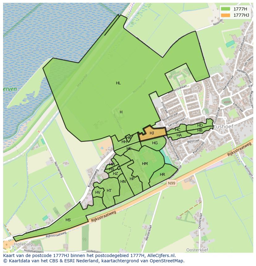 Afbeelding van het postcodegebied 1777 HJ op de kaart.