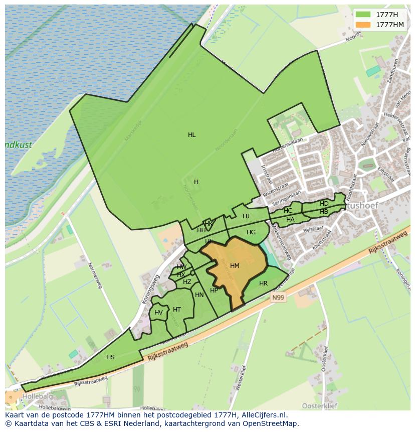 Afbeelding van het postcodegebied 1777 HM op de kaart.
