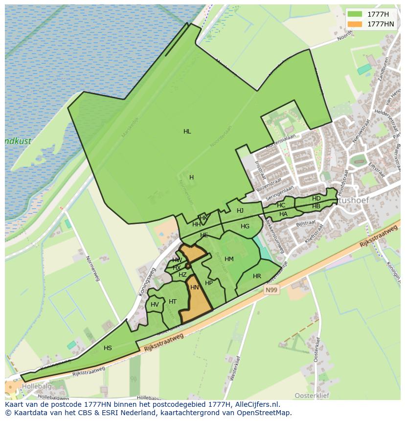 Afbeelding van het postcodegebied 1777 HN op de kaart.