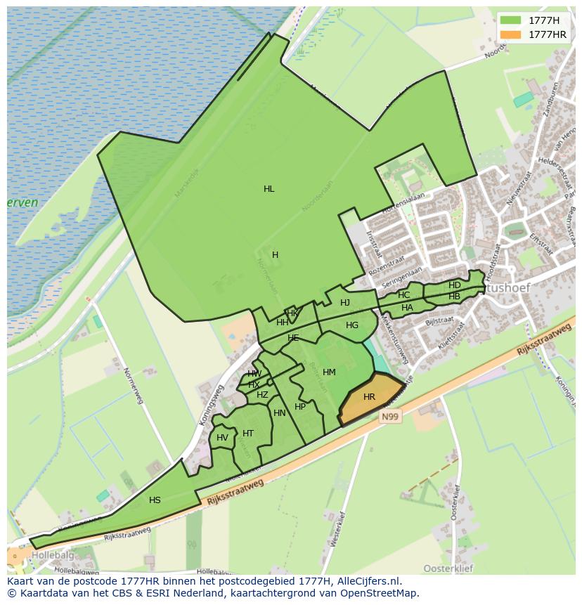 Afbeelding van het postcodegebied 1777 HR op de kaart.