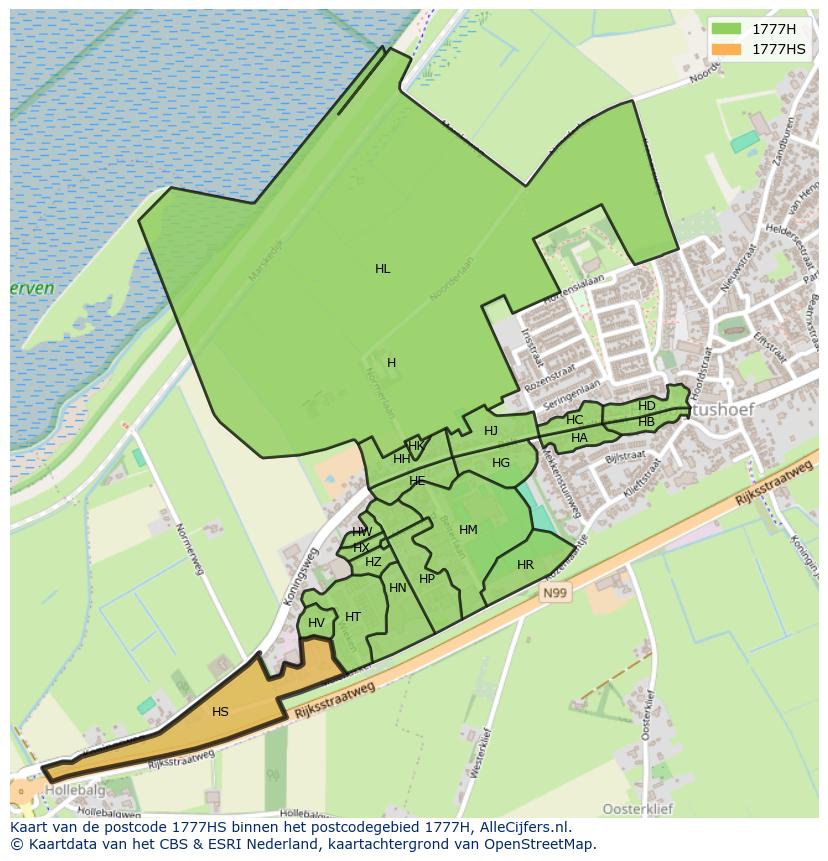 Afbeelding van het postcodegebied 1777 HS op de kaart.