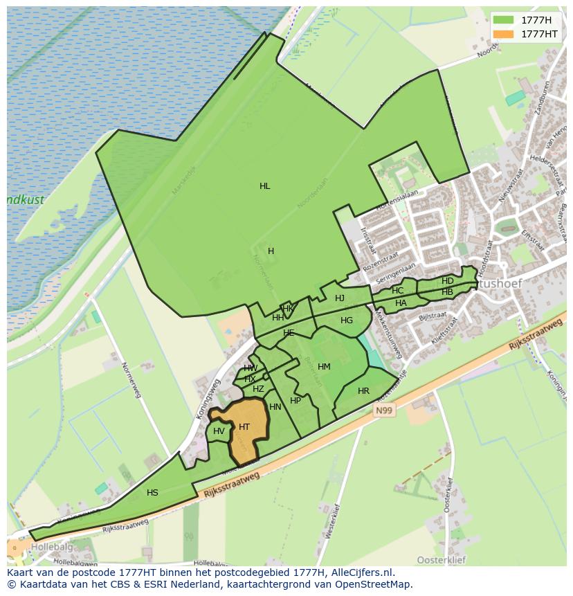 Afbeelding van het postcodegebied 1777 HT op de kaart.