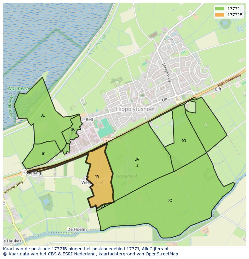 Afbeelding van het postcodegebied 1777 JB op de kaart.