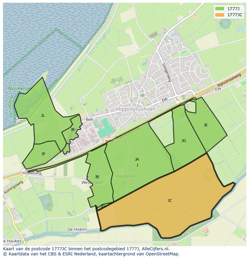 Afbeelding van het postcodegebied 1777 JC op de kaart.