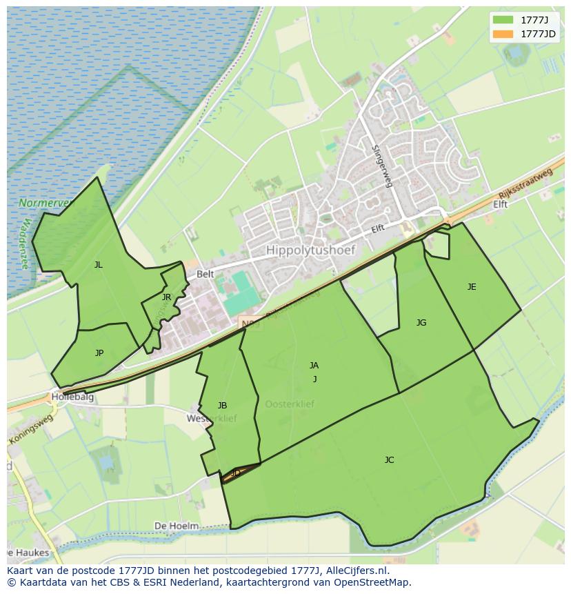Afbeelding van het postcodegebied 1777 JD op de kaart.