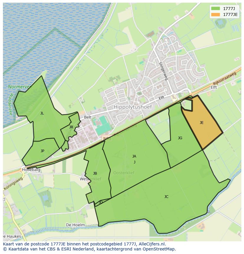 Afbeelding van het postcodegebied 1777 JE op de kaart.