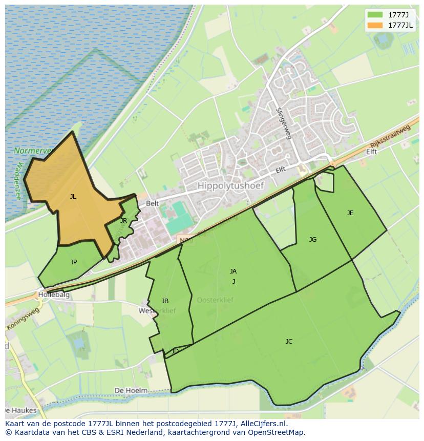 Afbeelding van het postcodegebied 1777 JL op de kaart.