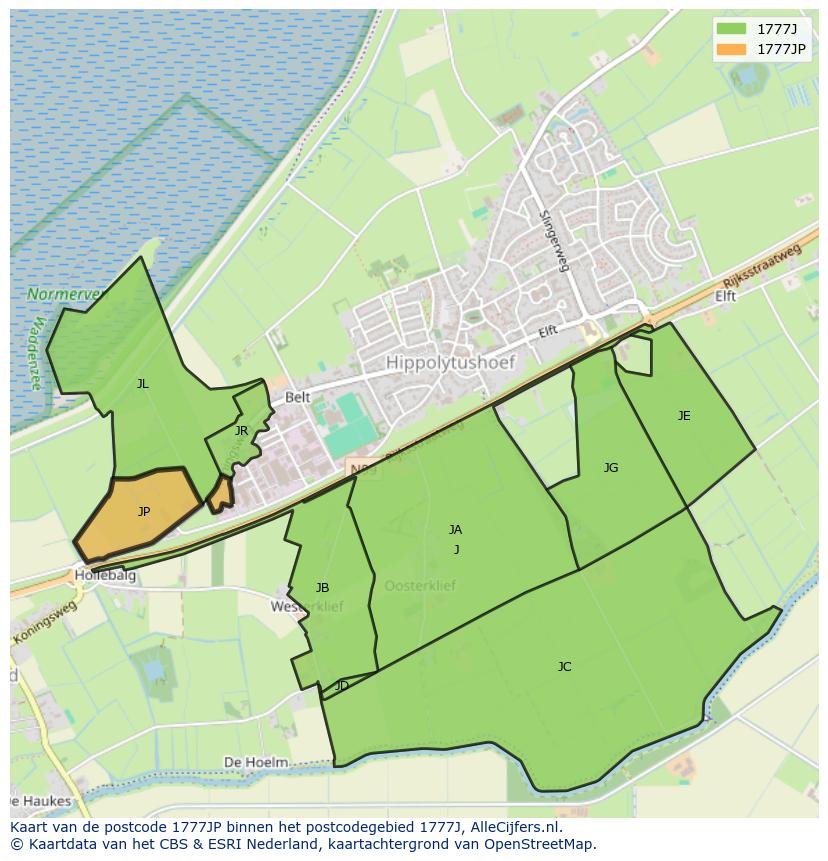 Afbeelding van het postcodegebied 1777 JP op de kaart.