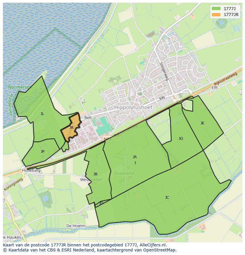 Afbeelding van het postcodegebied 1777 JR op de kaart.
