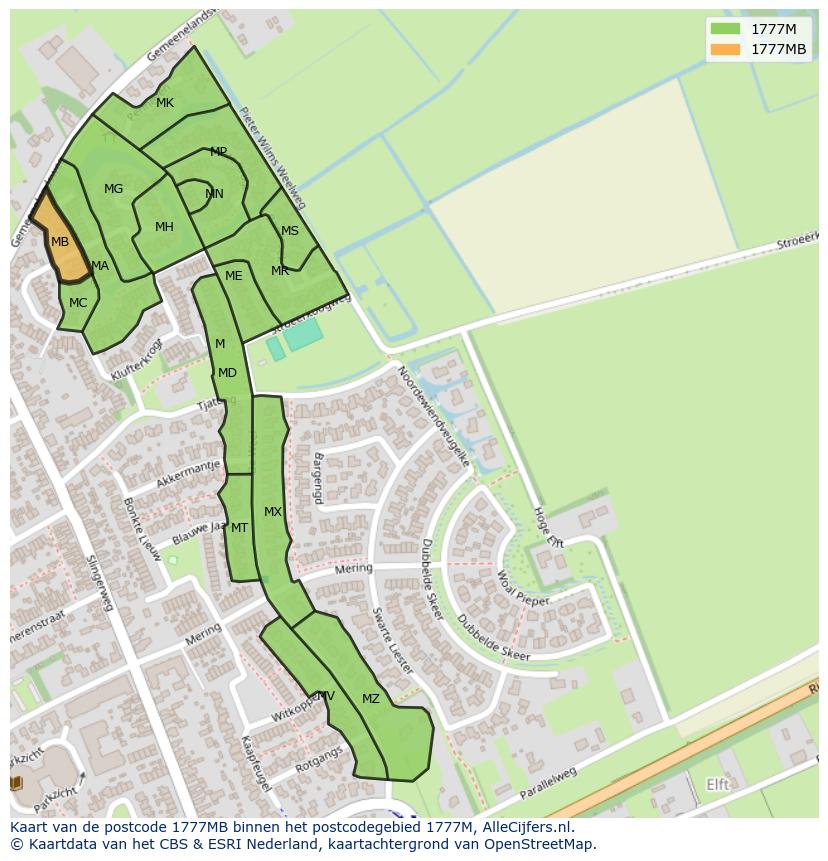 Afbeelding van het postcodegebied 1777 MB op de kaart.