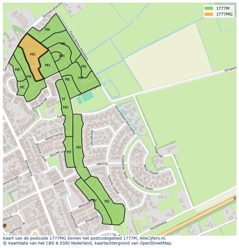 Afbeelding van het postcodegebied 1777 MG op de kaart.