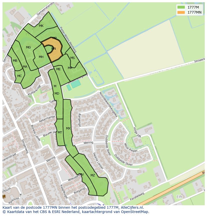 Afbeelding van het postcodegebied 1777 MN op de kaart.