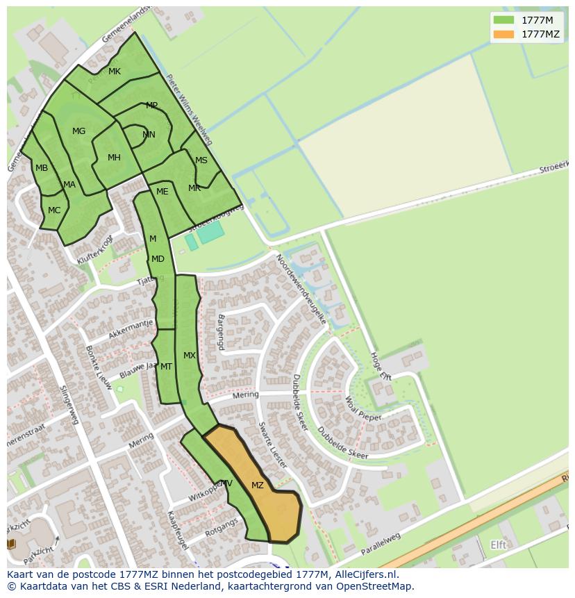 Afbeelding van het postcodegebied 1777 MZ op de kaart.