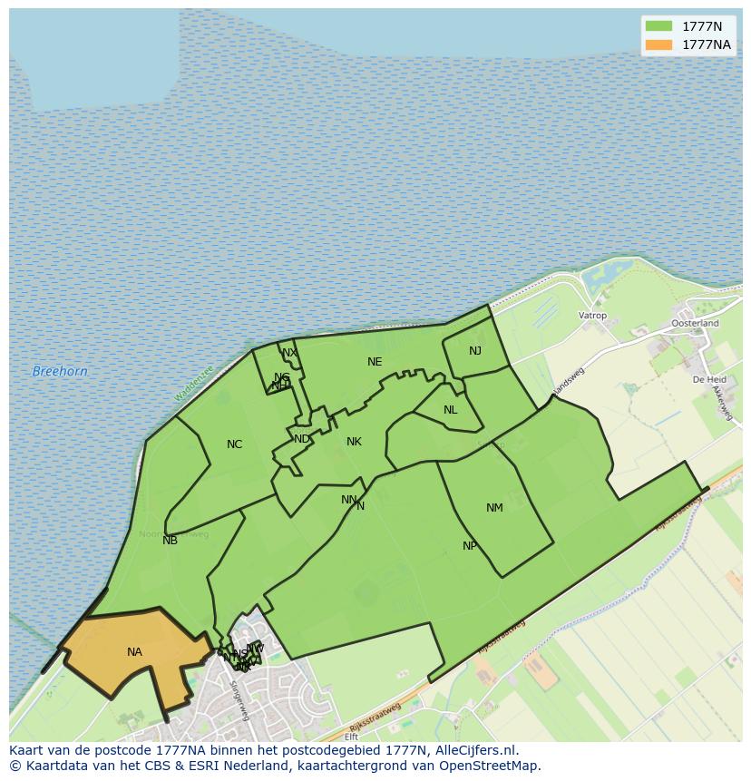 Afbeelding van het postcodegebied 1777 NA op de kaart.