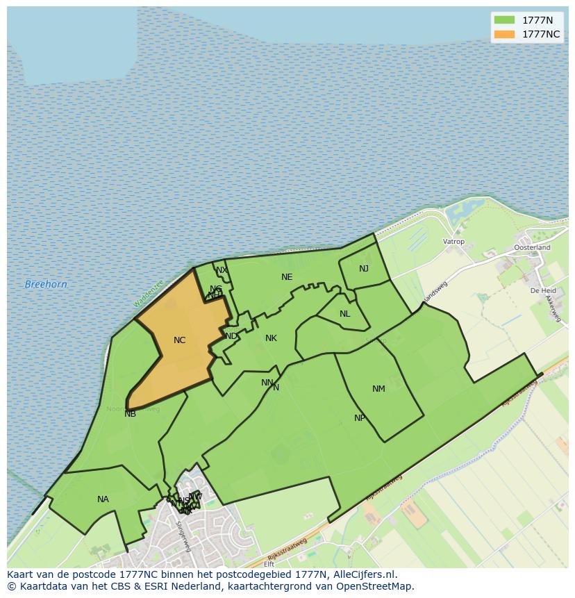 Afbeelding van het postcodegebied 1777 NC op de kaart.